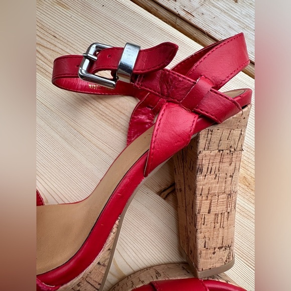 Le Chateu | Red Cork Platform Heels Sandals - Picture 4 of 5